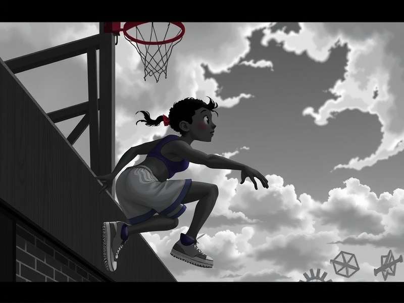 Slum Hoop Hero Neighborhood Court - A busy slum basketball court with kids and adults playing under a streetlight